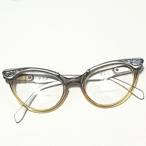 Need Repair 50s 60s Silver Metal Cat Eye Frame Glasses Head Hugger USA 5 1/2